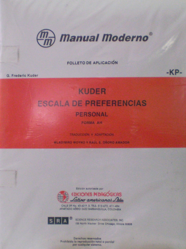 Libro: Escala de Preferencias -Personal- KP Autor: Kuder, Frederic